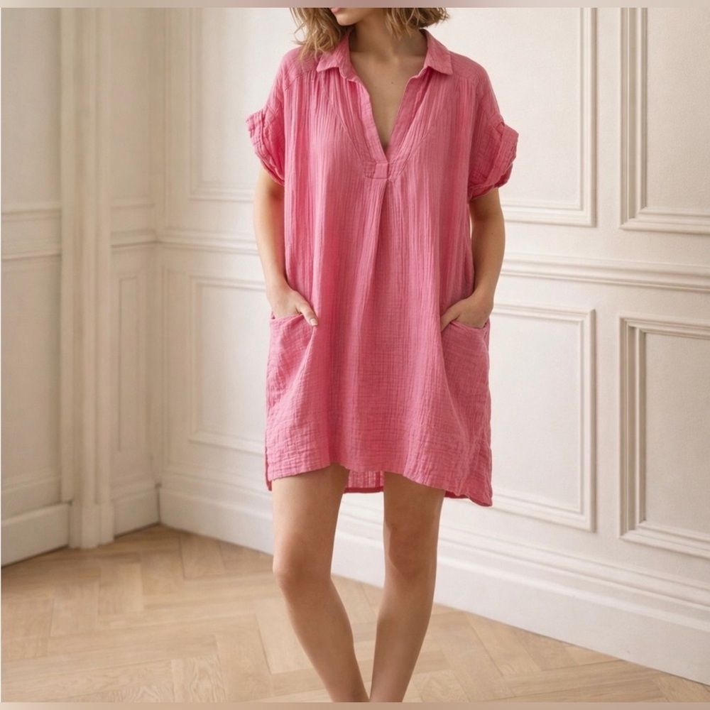 💕🌸‎ J.Crew Pink Gauze Cotton Popover Tunic Dress Size M 🌸💕